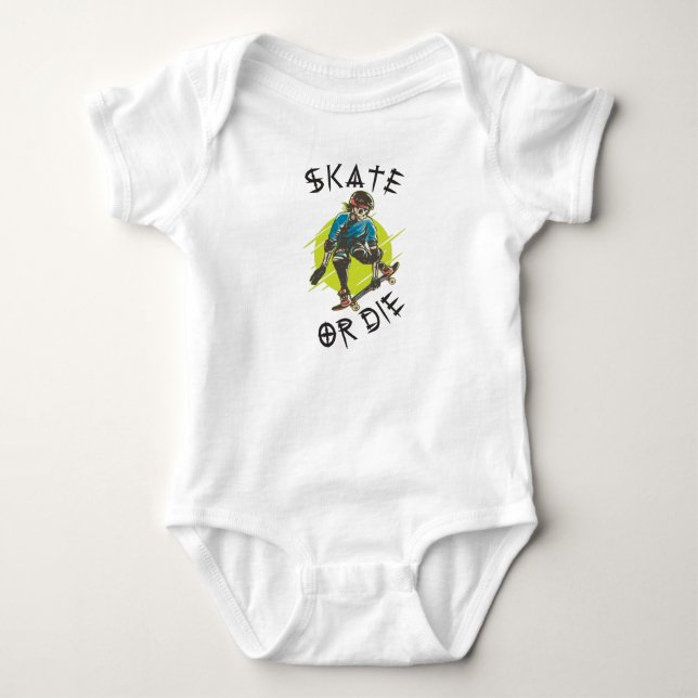 Body Para Bebê Skeleton Skateboarder skate ou die (Frente)