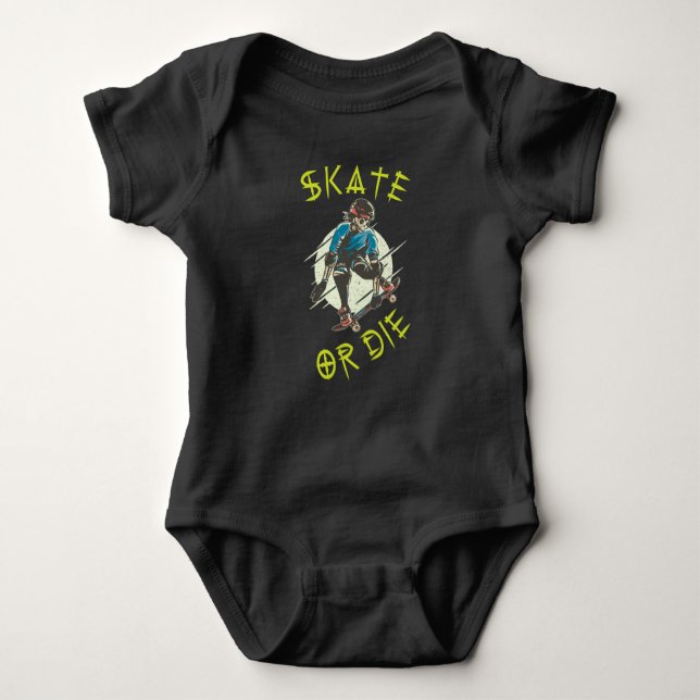 Body Para Bebê Skeleton Skateboarder skate ou die (Frente)