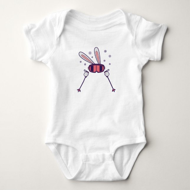 Body Para Bebê Skiing Rabbit with ski poles and ski goggles (Frente)