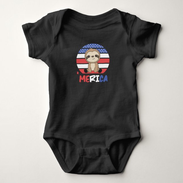Body Para Bebê Sloth Funny Sloth 4 De Julho Americano (Frente)