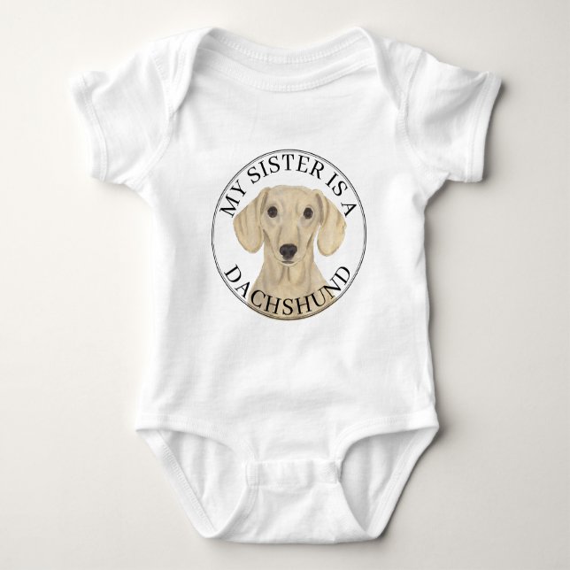 Body Para Bebê Smooth Cream Dachshund Big Sister (Frente)