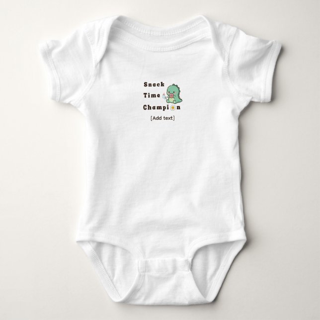 Body Para Bebê Snack Time Champion - Cute Baby & Dinosaur Foodie  (Frente)