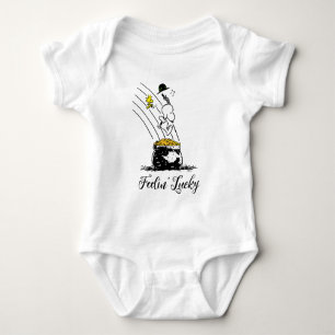 Body Para Bebê Snoopy pulando em Pote de Dourado