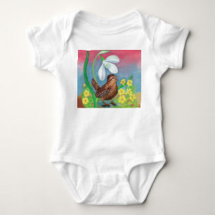 Body Para Bebê Snowdrop e wren bird convocam o primavera
