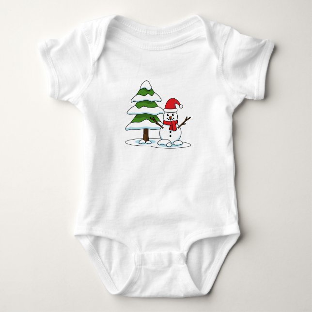 Body Para Bebê Snowman com Snowy Pine Tree (Frente)