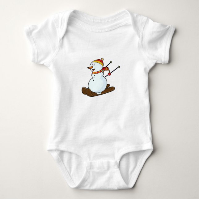 Body Para Bebê Snowman como Skier com Skis & Boné (Frente)