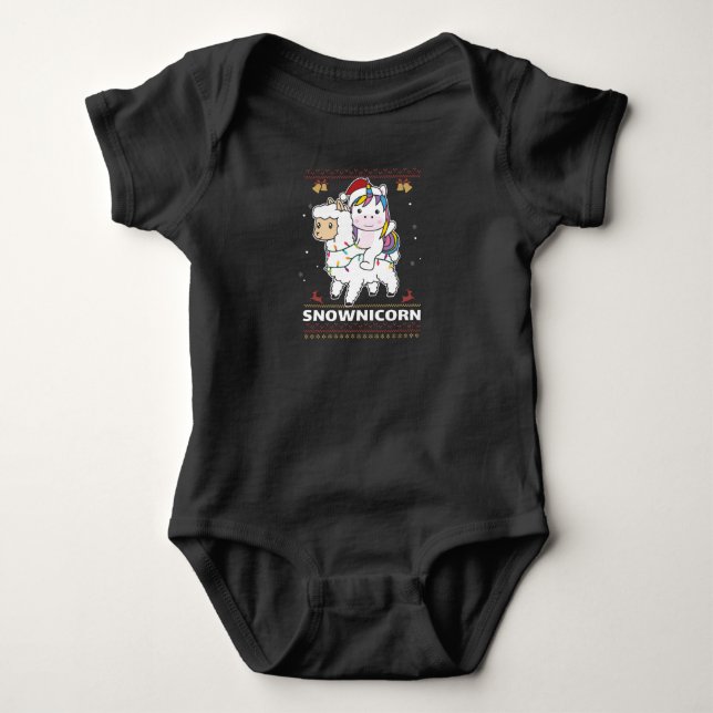Body Para Bebê Snownicorn Unicorn Lama Natal Animais de inverno (Frente)