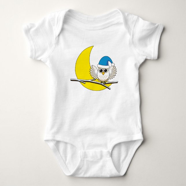 Body Para Bebê Snowy Owl em Nova Lua Noite de inverno (Frente)