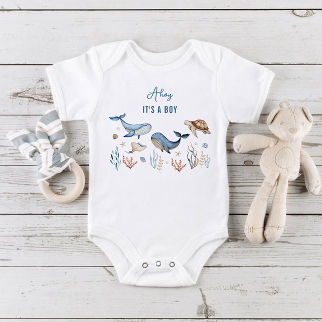 Body Para Bebê Sob o mar Ahoy É um Menino (Criador carregado)