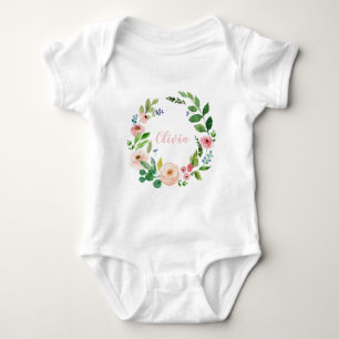 Body Para Bebê Sola floral de aquarela personalizada