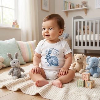 Body Para Bebê Some Bunny Loves Me Floral Blue Victorian Vintage 