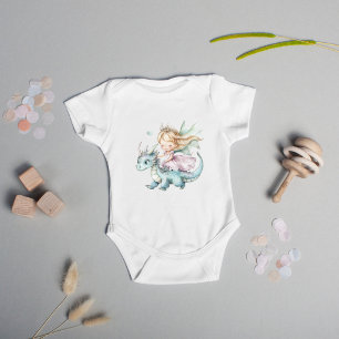 Body Para Bebê Sonho de Conto de Fadas Dragão Rosa Chã de Bebê Pr