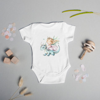 Body Para Bebê Sonho de Conto de Fadas Dragão Rosa Chã de Bebê Pr