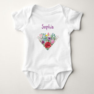 Body Para Bebê Sophia Personalize Name Flowers Gêmeos 2 Corações