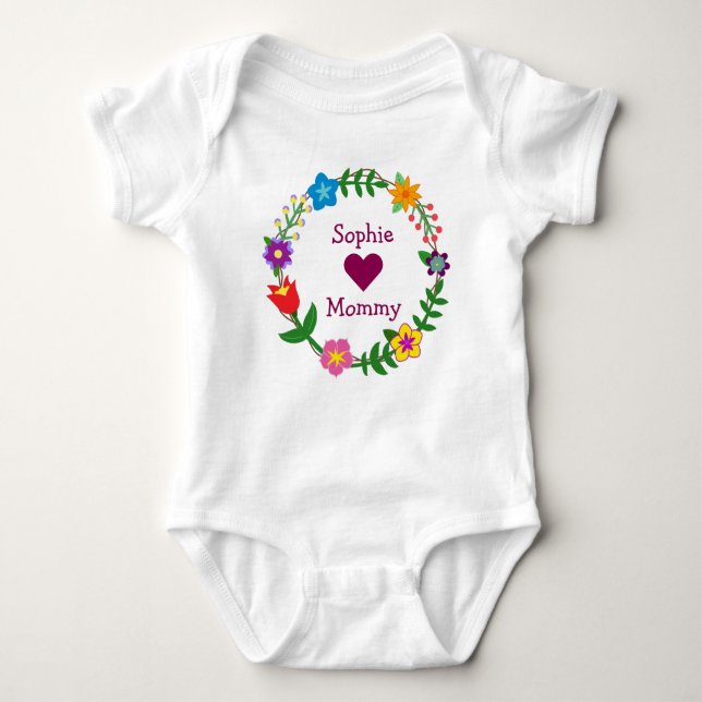 Body Para Bebê Sophie ama flores legantes de Mamães personalizada (Frente)