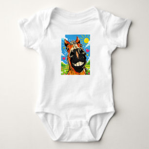Body Para Bebê Sorriso Engraçado de Cavalo Desenho Animado Arte d