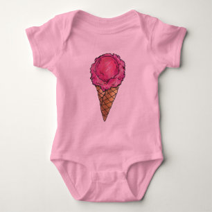 Body Para Bebê Sorvete de Morango Rosa Waffle Cone Foodie