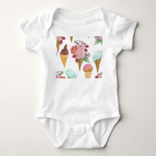 Body Para Bebê Sorvete, framboesas: padrão de aquarela.