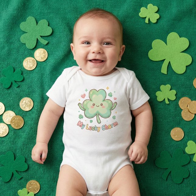 Body Para Bebê St. Patrick's Day Cute "My Lucky Charm" Clover (Criador carregado)