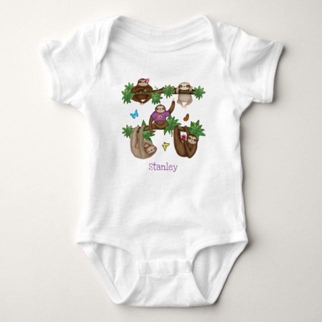 Body Para Bebê Stanley Sloth personalizou o macacão roxo para beb (Frente)