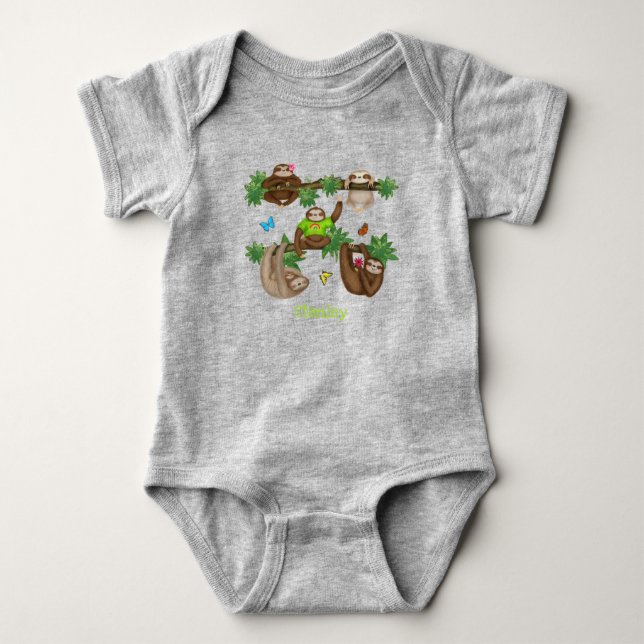 Body Para Bebê Stanley Sloth personalizou o macacão verde para be (Frente)