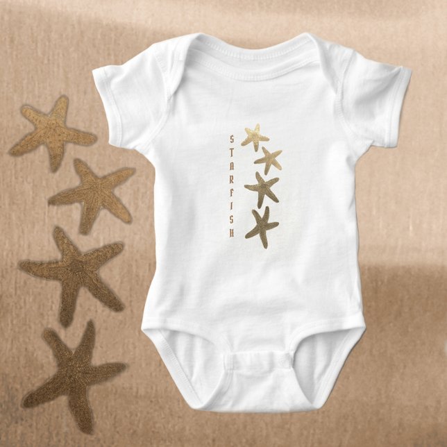 Body Para Bebê Starfish Natural Náutico Personalizável (Criador carregado)