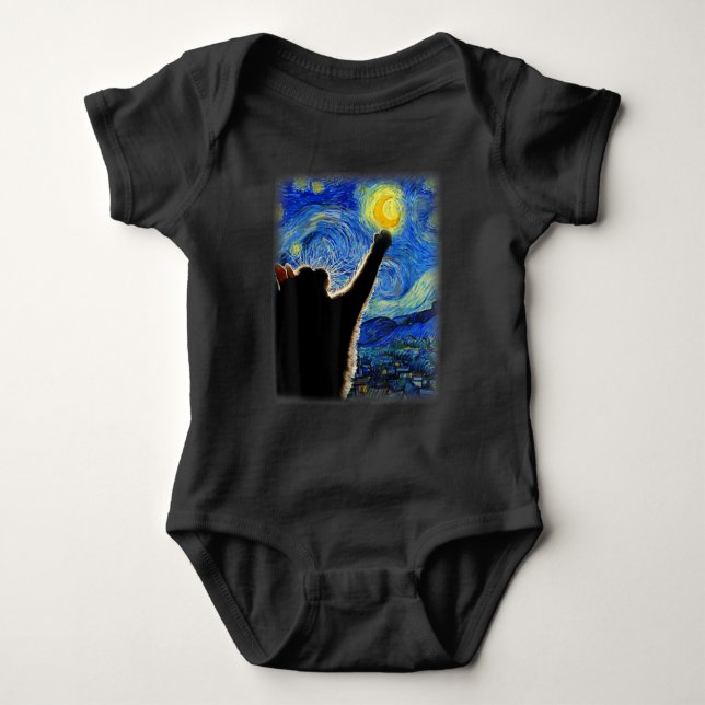 Body Para Bebê Starnight Cat, Van Gogh Cat Lover Cat Mãe Pai (Frente)