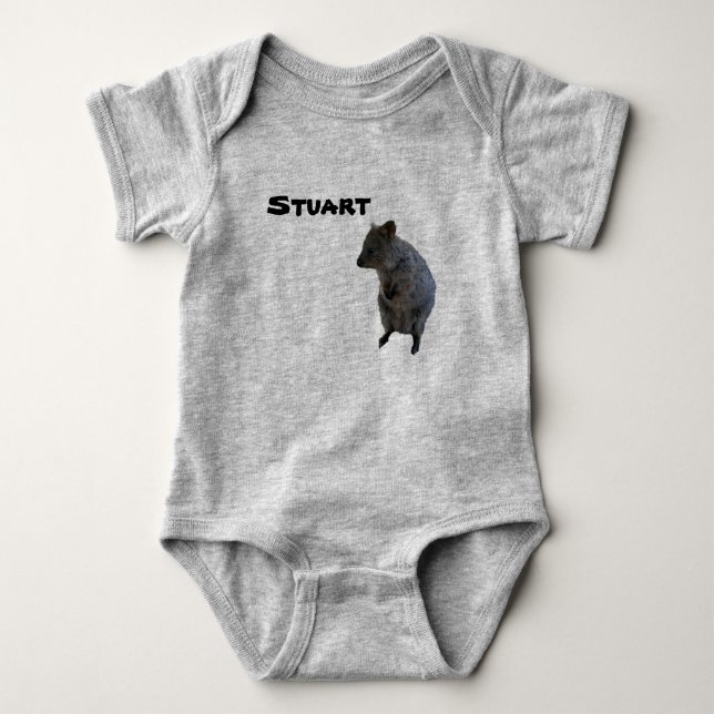 Body Para Bebê Stuart Nome Com Quokka Australiano, Bodysuit de Be (Frente)