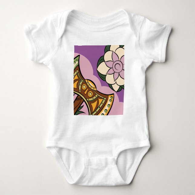 Body Para Bebê Stylized Axe and Flower Design (Frente)