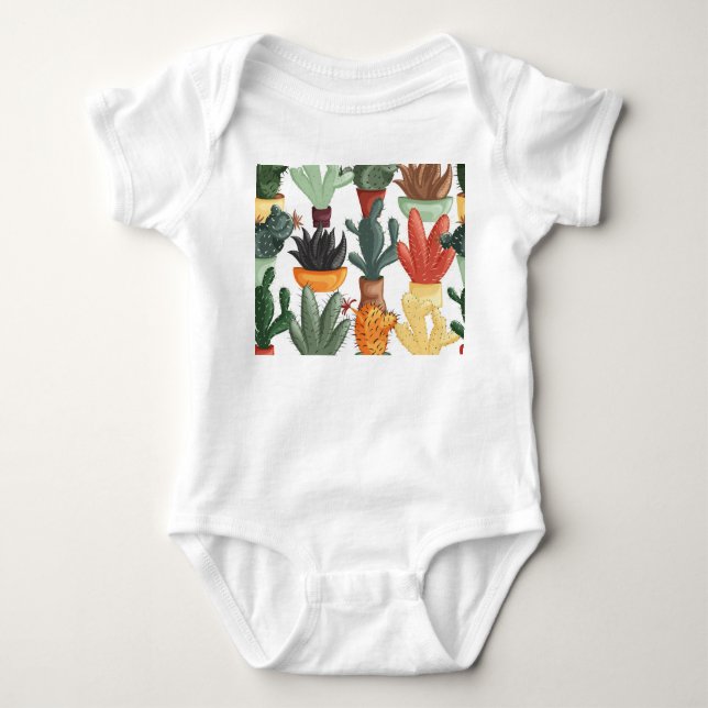 Body Para Bebê Suculentes, cactos: padrão floral fofo. (Frente)