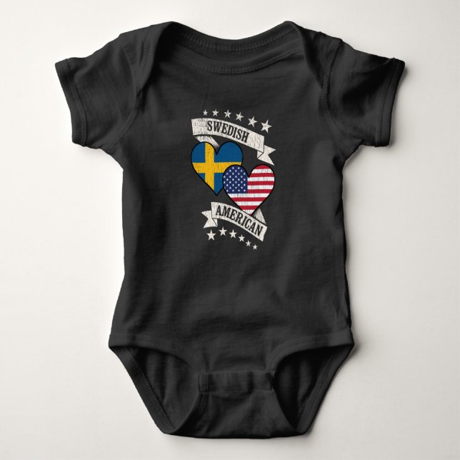 Body Para Bebê Sueco Americano Heart Flags Suecia América (Frente)