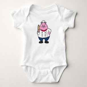 Body Para Bebê Suíno como Cozinheiro com Pino de Rolagem