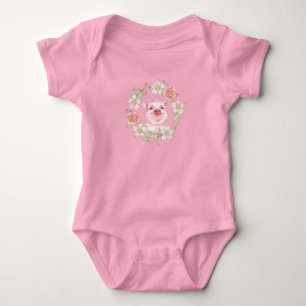 Body Para Bebê Suínos e flores