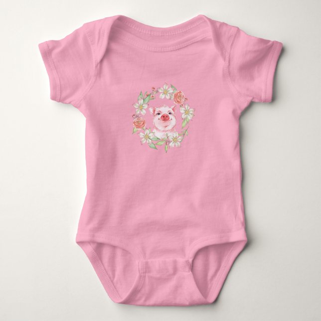 Body Para Bebê Suínos e flores (Frente)