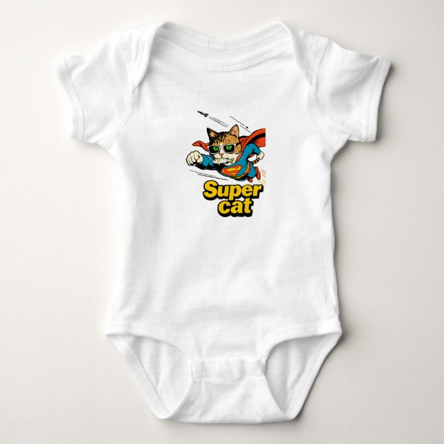 Body Para Bebê Super Gato Voando com Peixe  (Frente)
