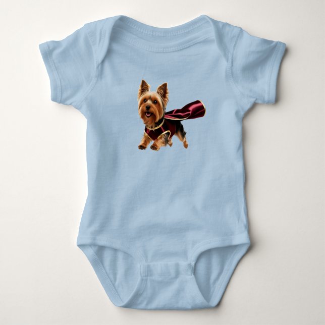 Body Para Bebê Super-herói Yorkie Fofo  (Frente)