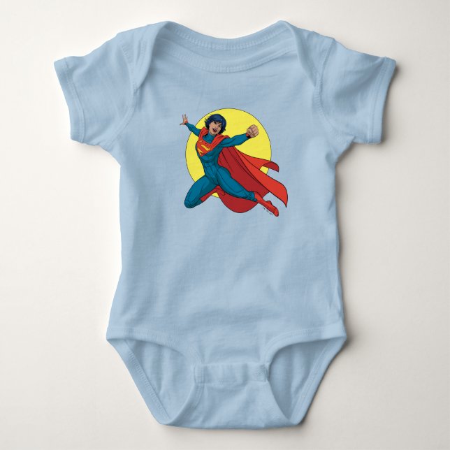 Body Para Bebê Supergirl voando com roupa azul (Frente)