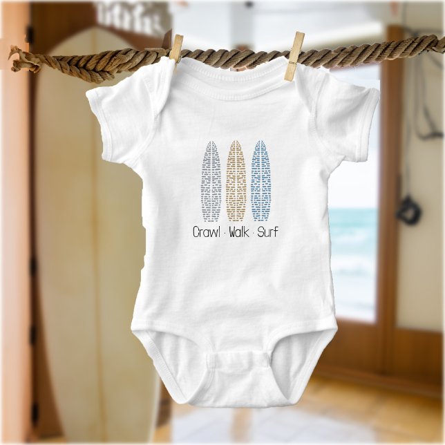 Body Para Bebê Surf de marcha de bordo náutico (Nautical Surfboard Crawl Walk Surf Baby Bodysuit)