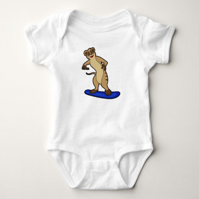 Body Para Bebê Suricata como praticante de snowboard com snowboar (Frente)