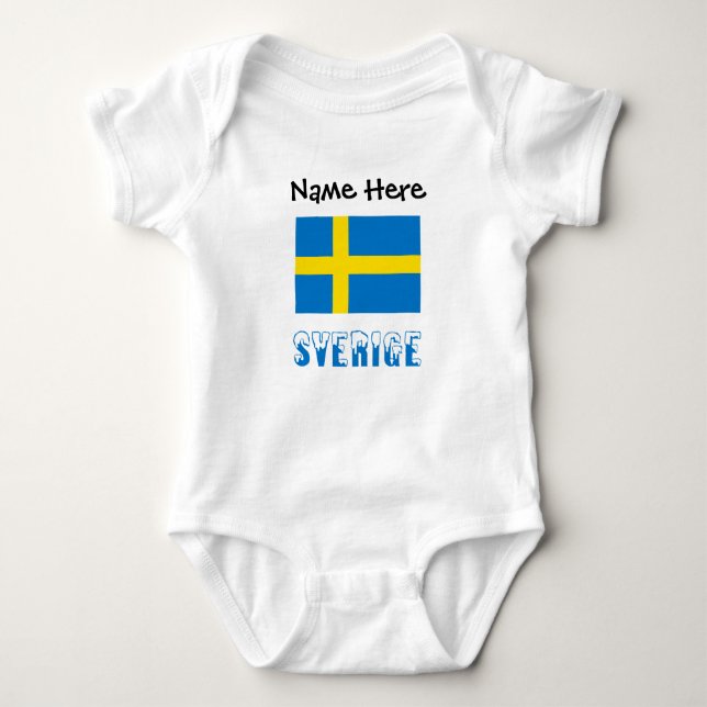 Body Para Bebê Sverige och Svensk Flagga med Ditt Name (Frente)