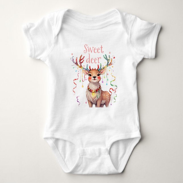 Body Para Bebê Sweet Deer Reindeer e Luzes Festivas de Natal (Frente)
