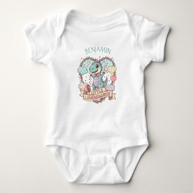 Body Para Bebê Sweet Little Dino Birthday Personalized (Frente)
