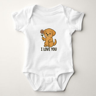 Body Para Bebê Sweet Puppy Holding Flower – I LOVE YOU Cute Dog A