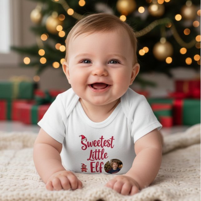 Body Para Bebê Sweetest Little Elf | Personalized Baby Photo  (Criador carregado)