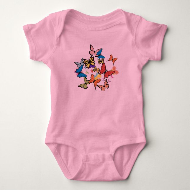 Body Para Bebê T-Camisa cor-de-rosa (Frente)