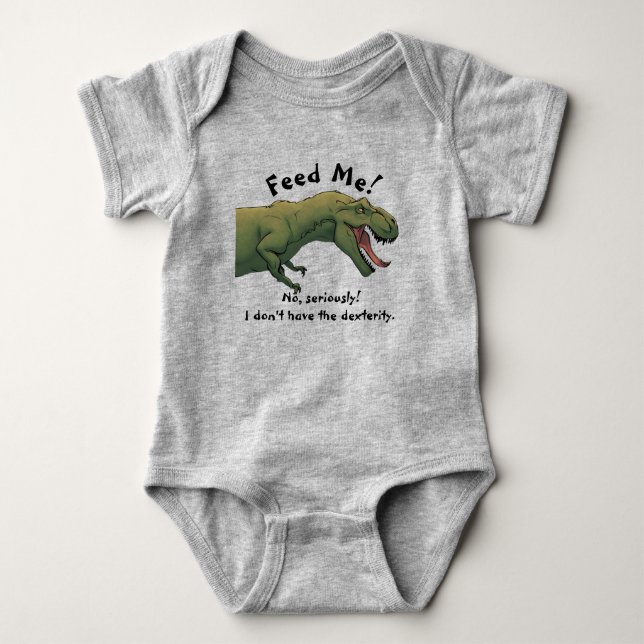 Body Para Bebê T-Rex Dinosaur Alimenta-me Bebê Roupa Piece Único  (Frente)