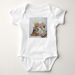 Body Para Bebê Tabby Cat Watercolor Gats Bebês Uma Peça