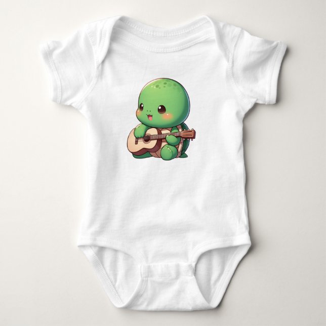 Body Para Bebê Tartaruga Chibi Cuja Tocação Toca Violão (Frente)