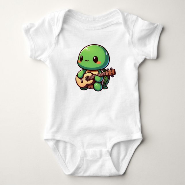 Body Para Bebê Tartaruga Chibi Cuja Tocação Toca Violão (Frente)
