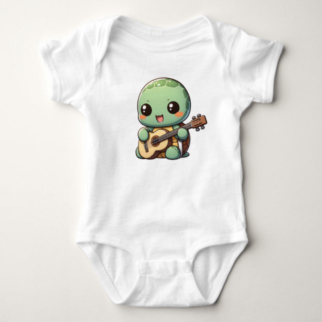 Body Para Bebê Tartaruga Chibi Cuja Tocação Toca Violão (Frente)